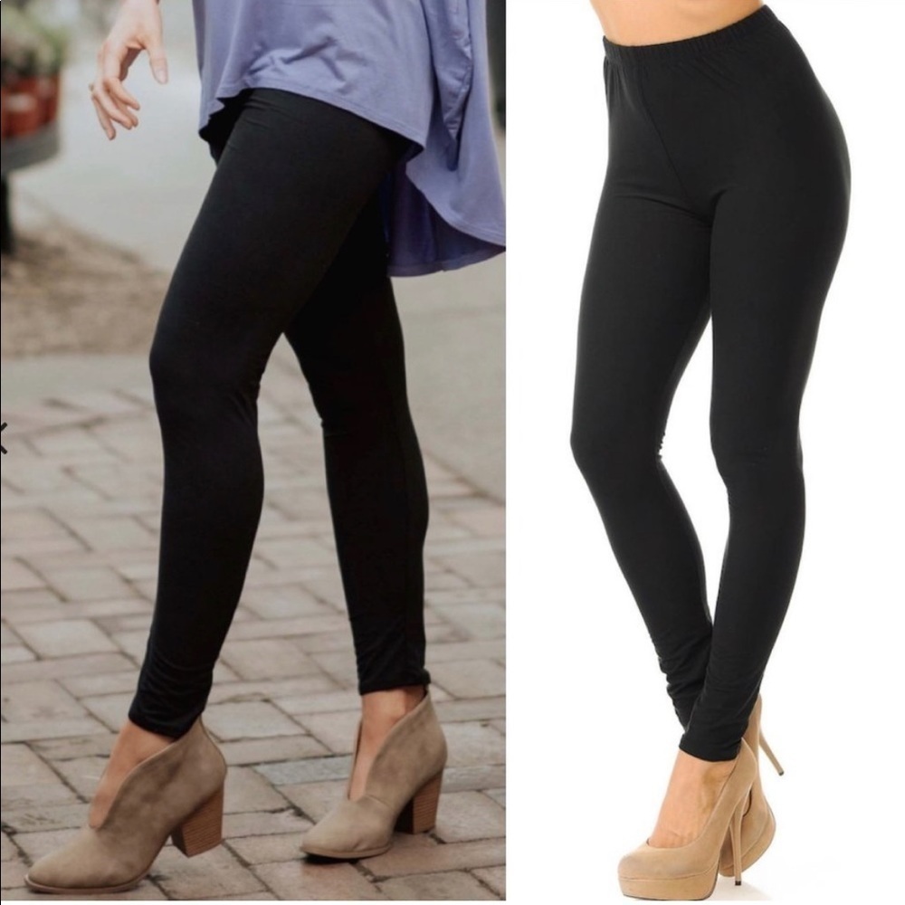 New Mix Solid Black Lux Full Length Leggings NWT